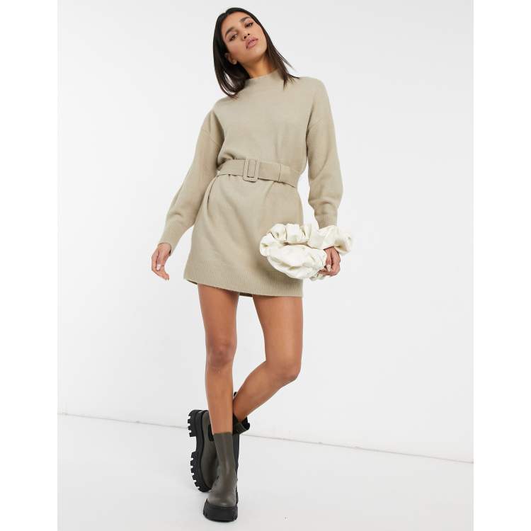 & Other Stories knit belted mini dress in beige | ASOS