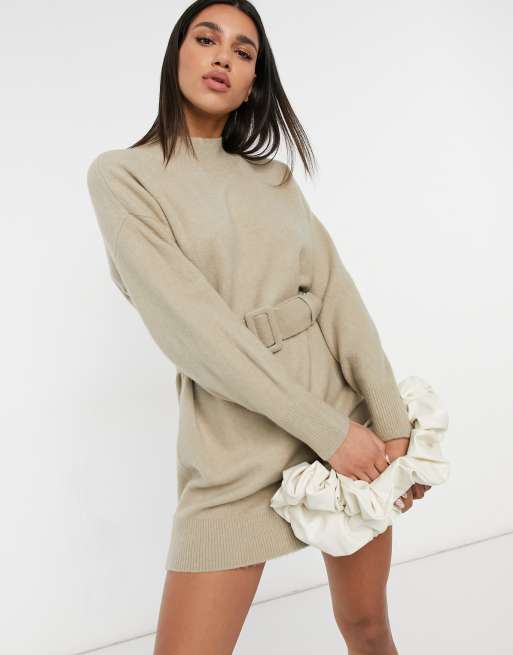 & Other Stories knit belted mini dress in beige