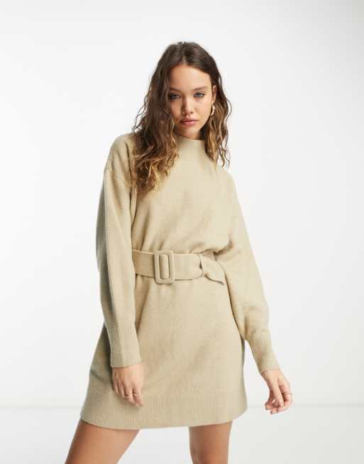 & Other Stories knit belted mini dress in beige