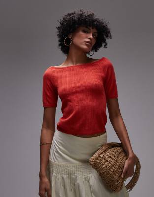 & Other Stories knit boatneck top in red