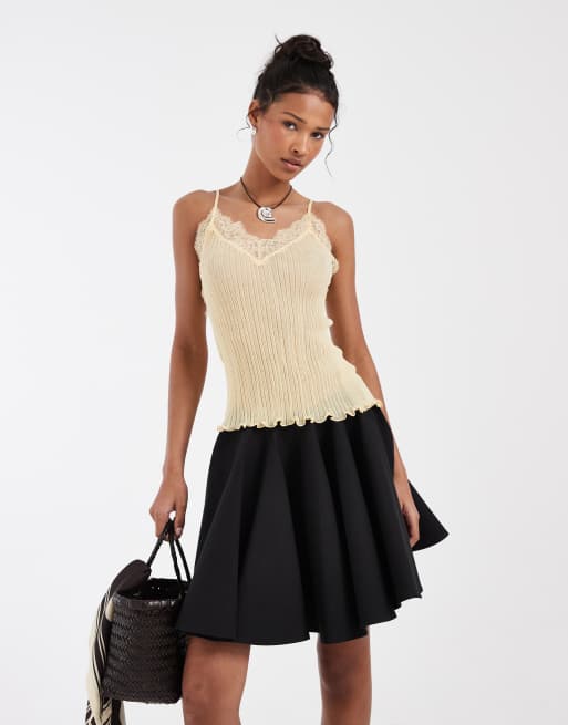 & Other Stories knit cami with lace neckline detail in light lemon , 3 of 4