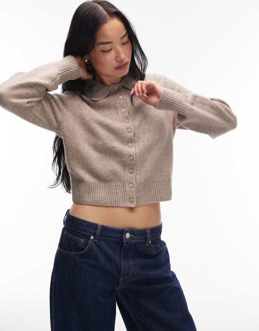 & Other Stories knit cardigan with collar and button front in beige, 2 of 4