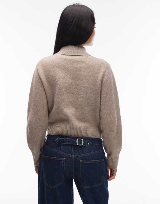 & Other Stories knit cardigan with collar and button front in beige, 4 of 4