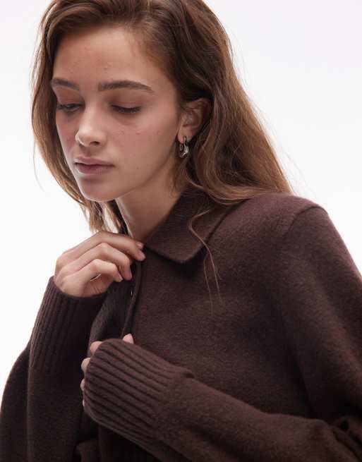 & Other Stories knit cardigan with collar and button front in brown, 4 of 4