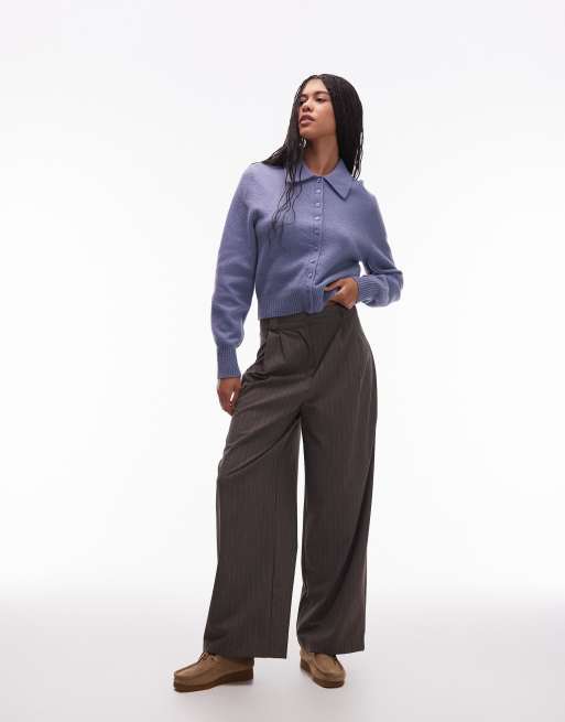& Other Stories knit cardigan with collar and button front in heathered blue