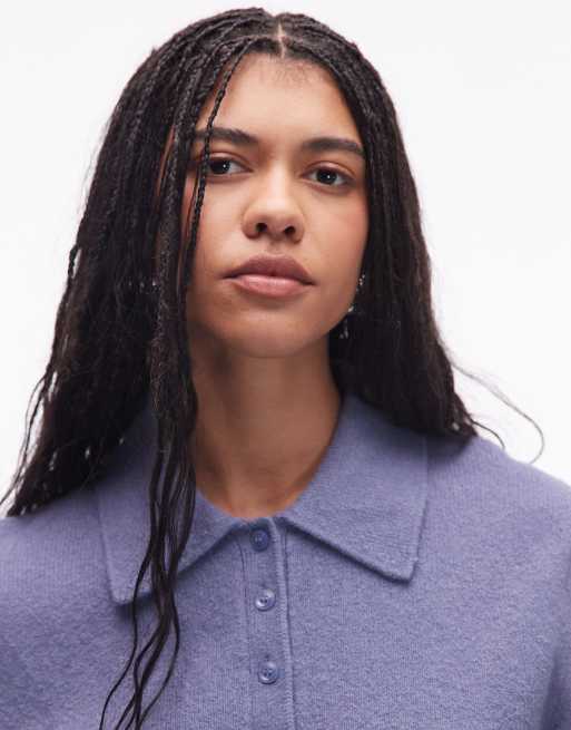 & Other Stories knit cardigan with collar and button front in heathered blue
