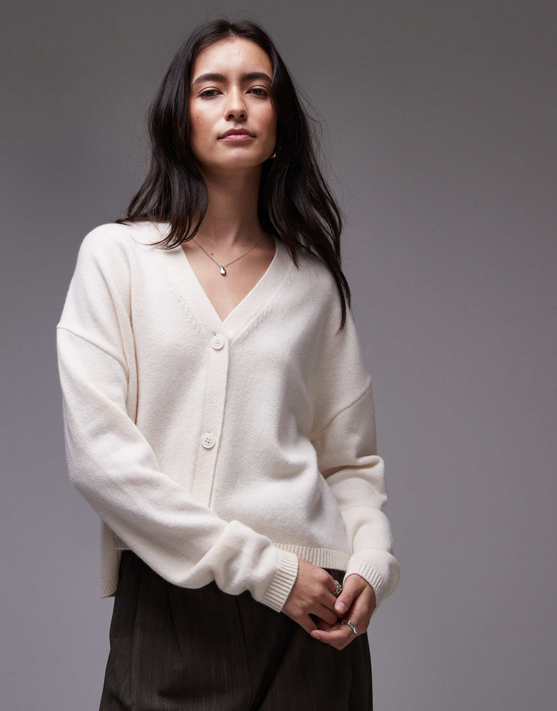 & other stories knit cardigan with v-neck in light beige