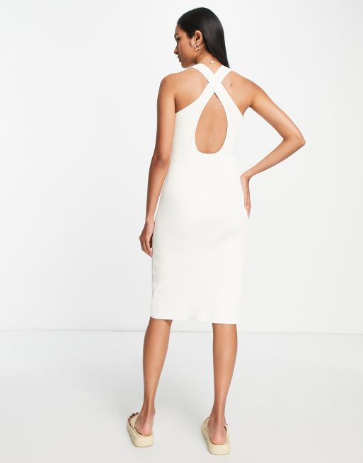 & Other Stories knit cross detail back midi dress in white | ASOS