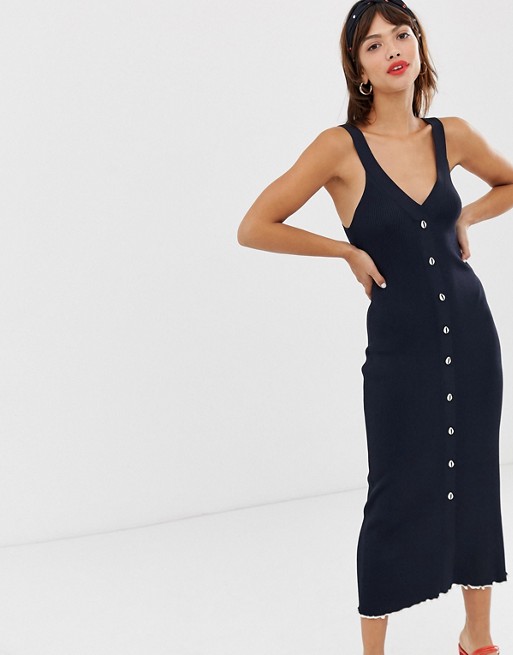 & Other Stories knit midi dress with faux shell buttons in navy