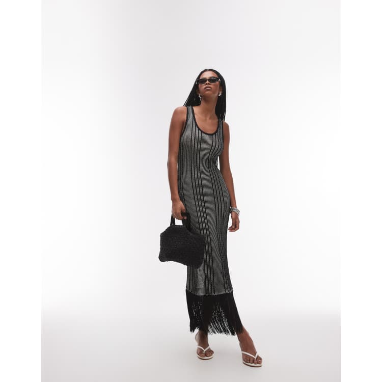 black strappy tassel longline midi dress Tassel Dress Pretty Little Thing Ladies Dresses Black Strappy Tassel  Longline Midi Shop The Range Of