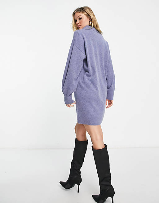 & Other Stories knit mini polo dress in blue melange