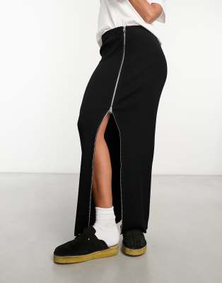 & Other Stories knit minimal midaxi skirt with zip detail in black