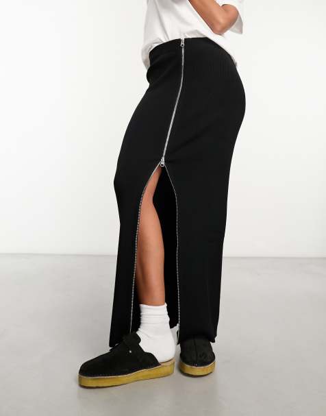  & Other Stories knitted minimal midaxi skirt with zip detail in black 