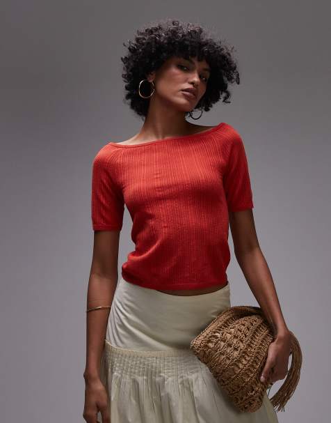 & Other Stories knit off the shoulder top in red - view 1