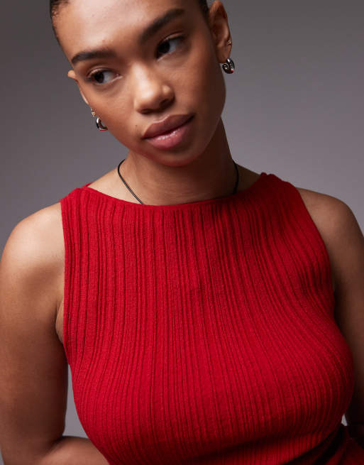 & Other Stories knit ribbed bandeau mini dress in red | ASOS