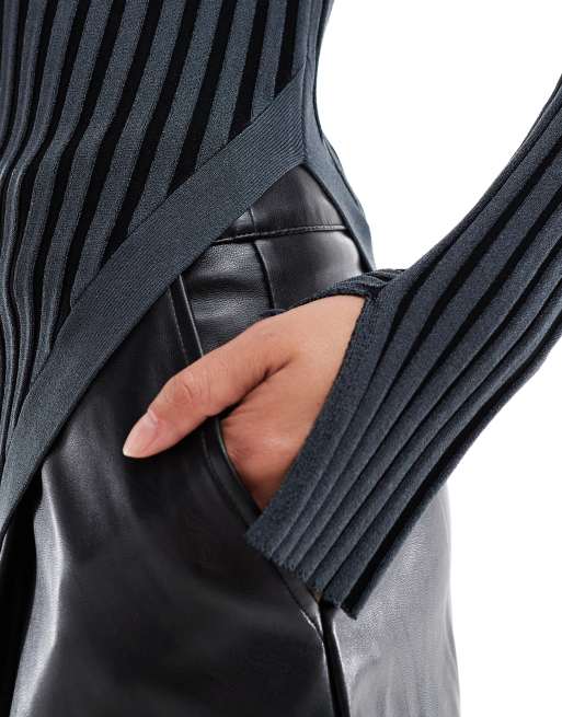 & Other Stories knit ribbed fitted sweater with cut away hem detail in blue black two tone 