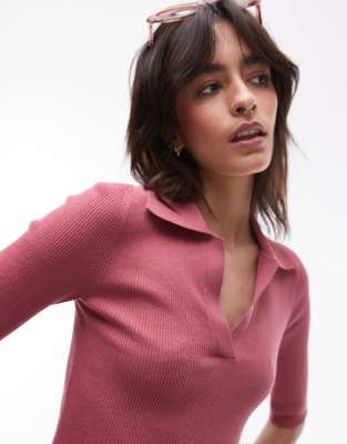 & Other Stories Knit Ribbed Top With Polo Collar