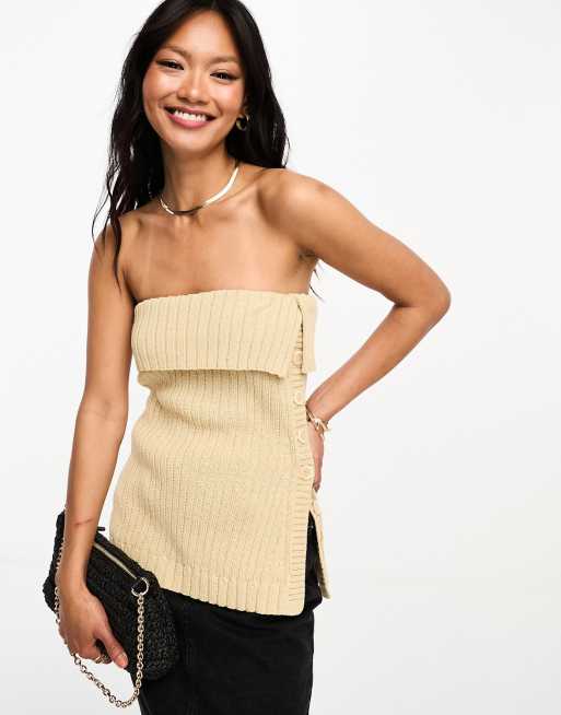  Other Stories off shoulder ribbed sweater in silver