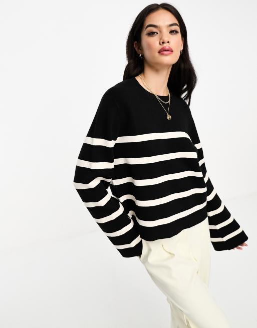 Black and white 2025 striped knit sweater