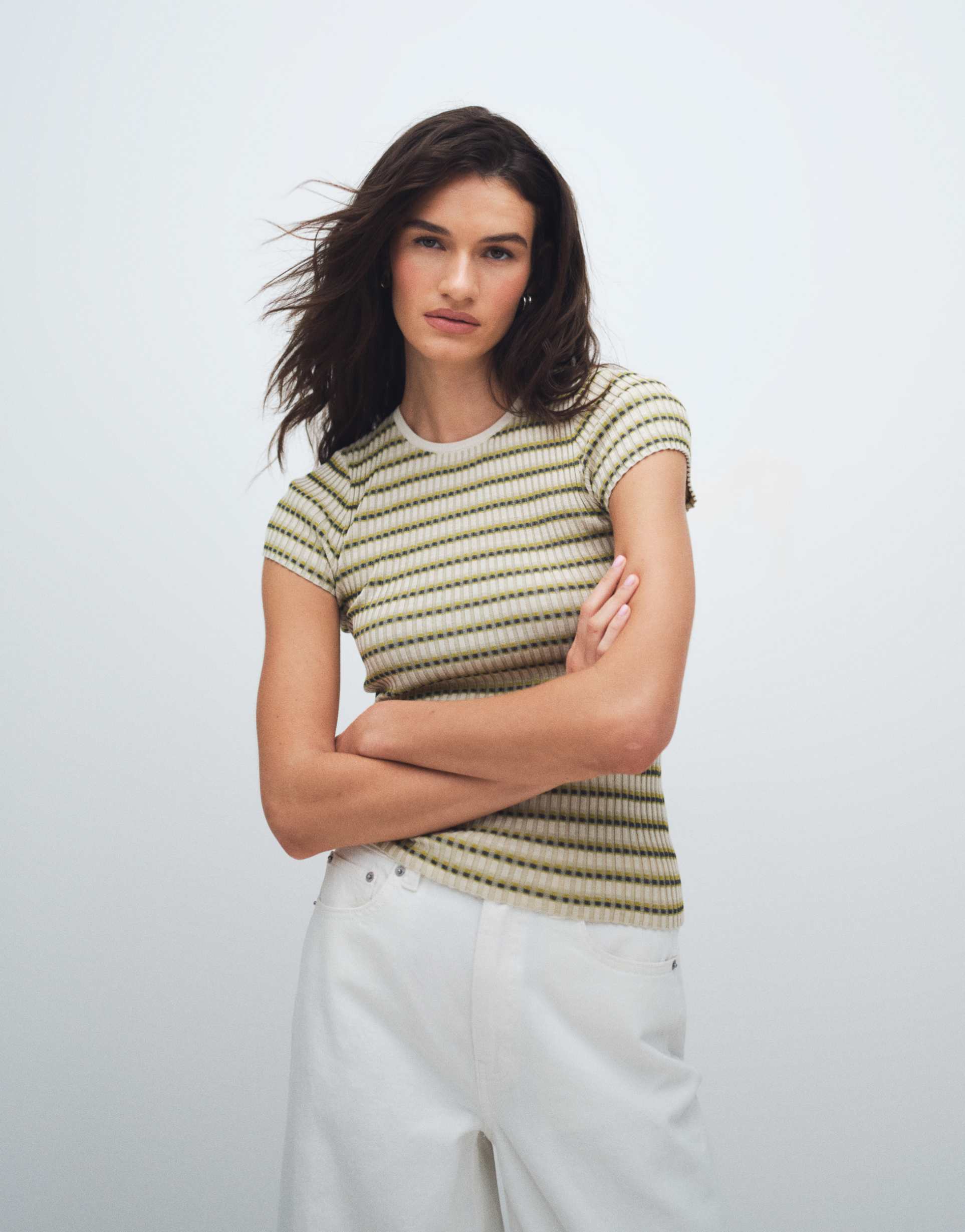 & other stories knit t-shirt in green stripes