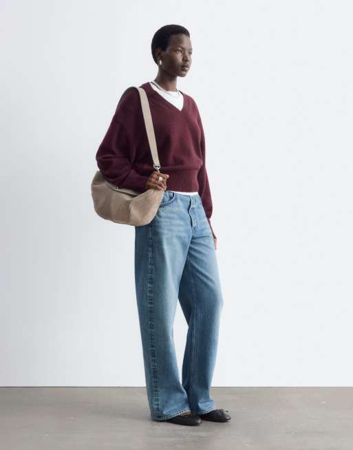 & Other Stories knit v-neck sweater in burgundy red, 2 of 4