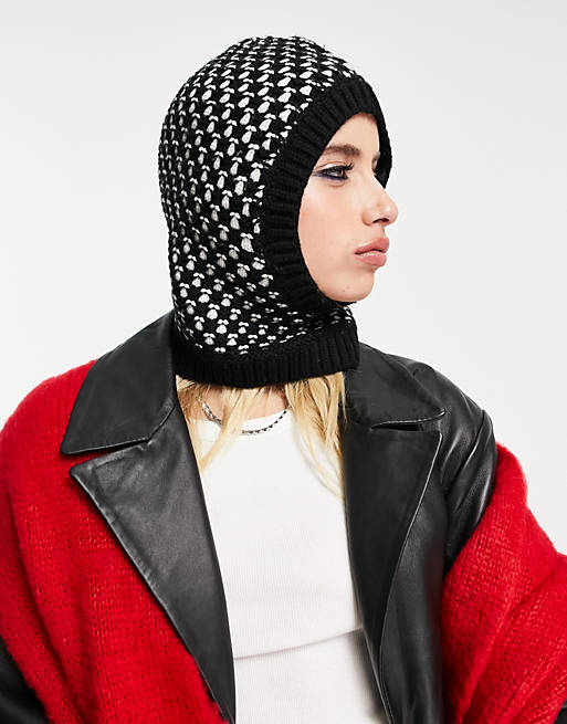 & Other Stories knitted balaclava hood in black and white