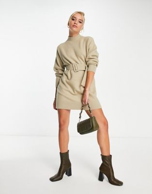 & Other Stories knitted belted mini dress in beige