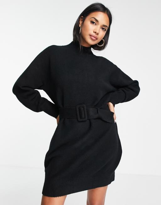 & Other Stories knitted belted mini dress in black