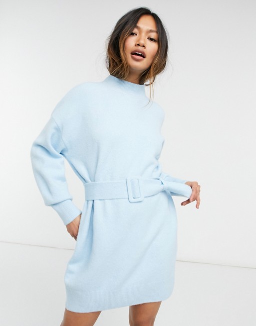 & Other Stories knitted belted mini dress in blue