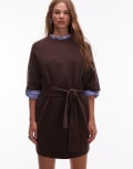 [Other Stories] & Other Stories knitted belted mini dress with wide sleeves in brown M BROWN