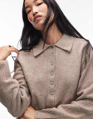 & Other Stories & Other Stories knitted cardigan with collar and button front in beige-Neutral