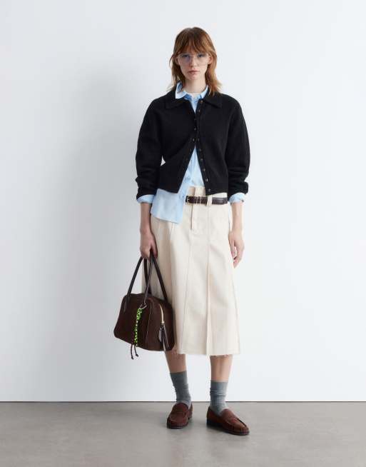 & Other Stories knitted cardigan with collar and button front in black, 2 of 4