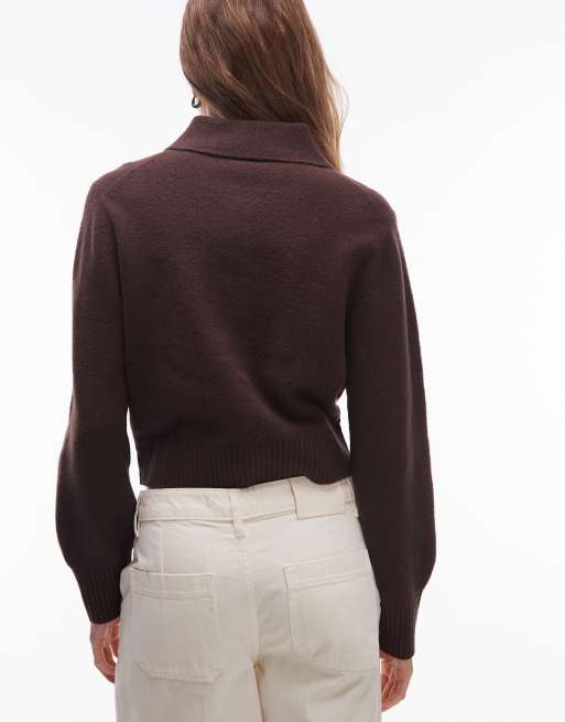 & Other Stories knitted cardigan with collar and button front in brown, 3 of 4
