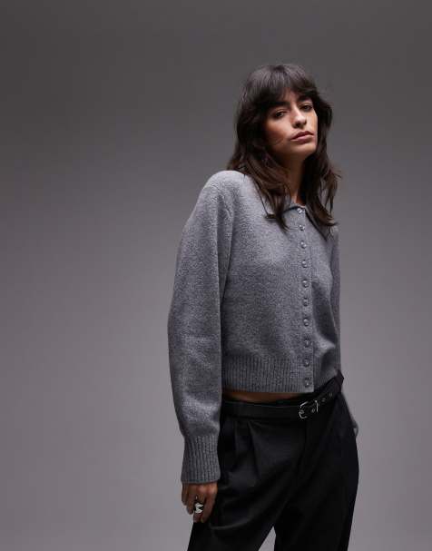 & Other Stories knitted cardigan with collar and button front in grey - view 1
