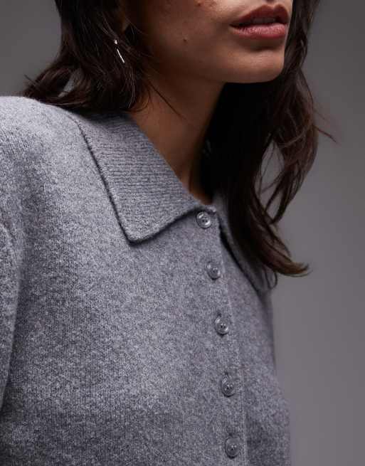 & Other Stories knitted cardigan with collar and button front in grey, 4 of 4