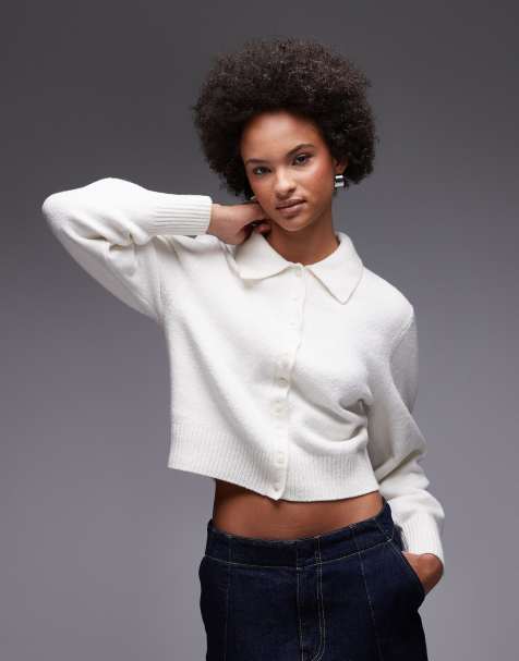 & Other Stories knitted cardigan with collar and button front in off-white - view 1
