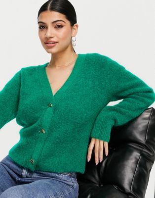 & Other Stories knitted cardigan with dolphin buttons in green | ASOS