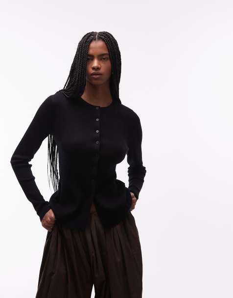 & Other Stories knitted cardigan with faux pearl buttons in black - view 1