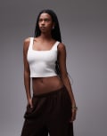 [Other Stories] & Other Stories knitted cropped singlet top with square neck in off white XS WHITE