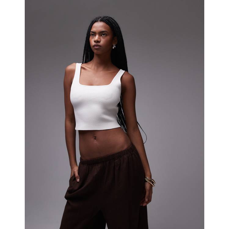 & Other Stories knitted cropped vest top with square neck in off