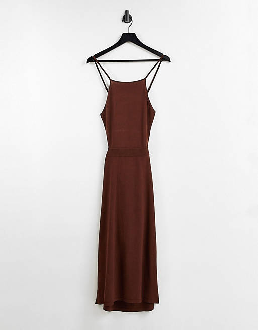 & Other Stories knitted cut out sides midi dress in dark brown