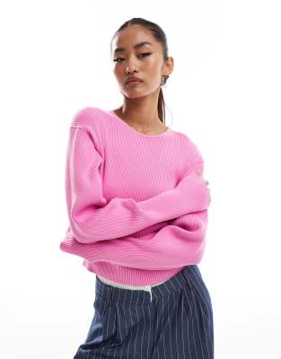 & Other Stories Knitted Fitted Sweater With Sculptural Sleeves In Pink
