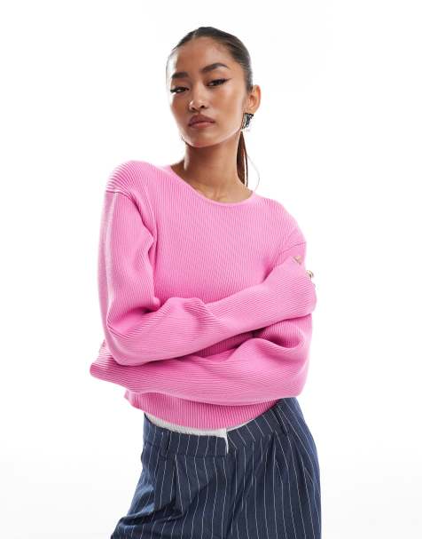 & Other Stories knitted fitted sweater with sculptural sleeves in pink - view 1