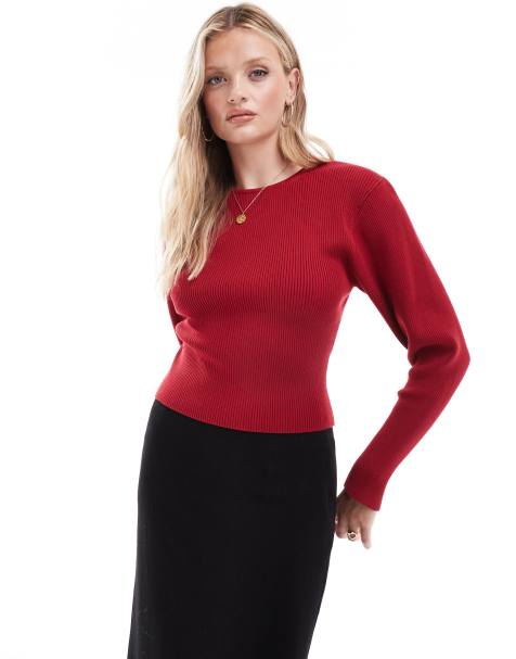 & Other Stories knitted fitted sweater with sculptural sleeves in red - view 1