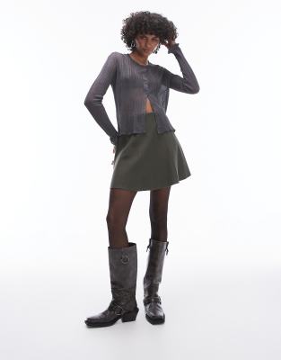 & Other Stories knitted flippy mini skirt in dark khaki-Green