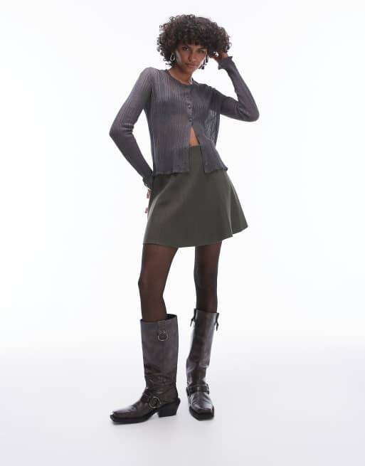 & Other Stories knitted  flippy mini skirt in dark khaki