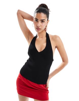 & Other Stories knitted halter neck top in black