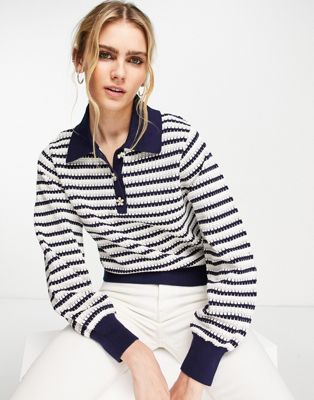 & Other Stories knitted jumper with embellished buttons in stripe print