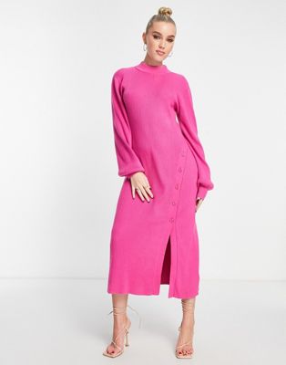 & Other Stories knitted midaxi dress with button detail split in pink