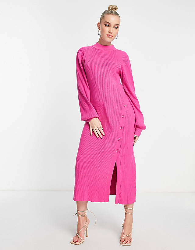 & Other Stories - knitted midaxi dress with button detail split in pink
